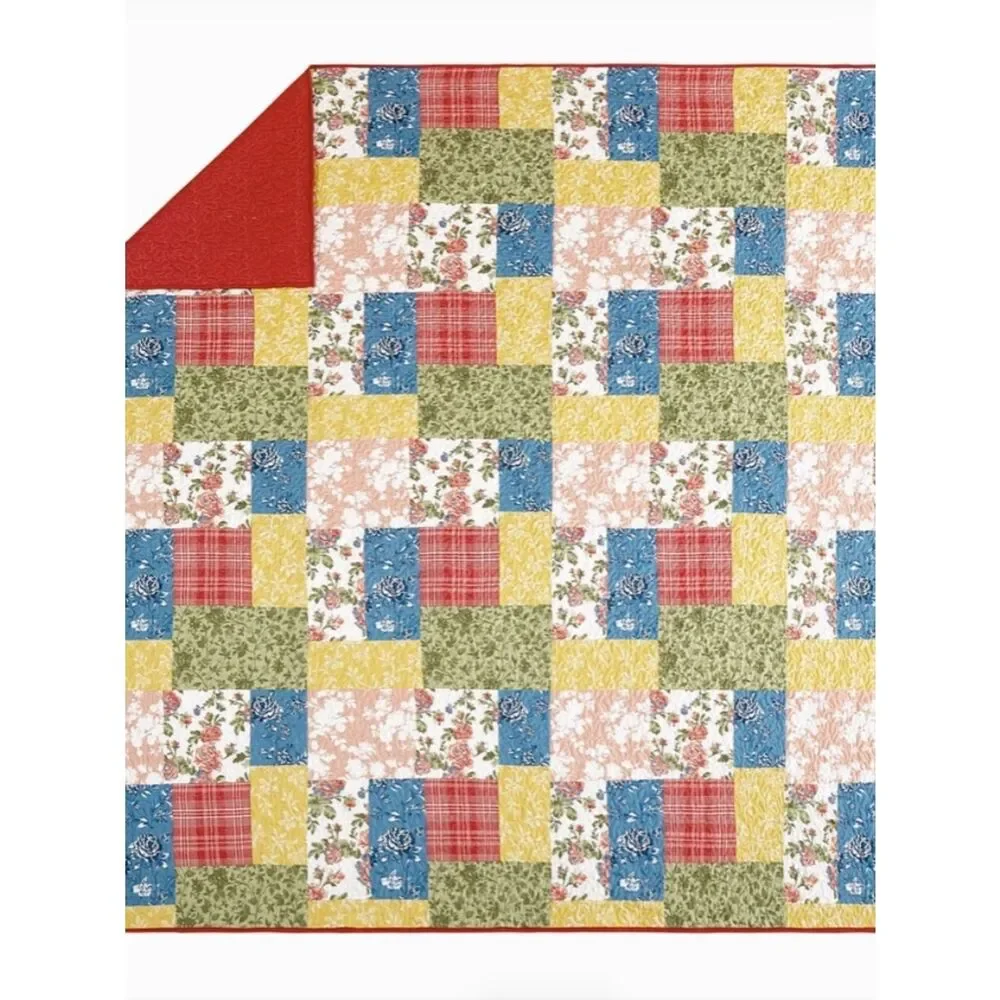 Farmhouse Floral Patchwork Printed King Size Quilt Set Cottagecore Shabby Chic